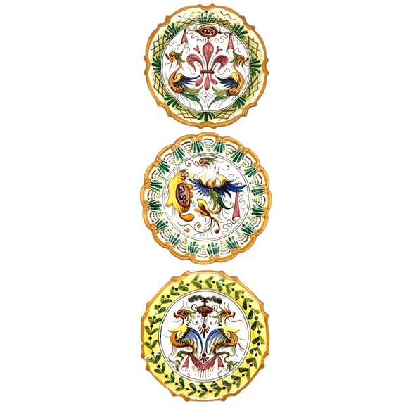 Antique Italian Majolica Wall Plates Renaissance Raffaellesco Dragons Italy 3pcs - Picture 14 of 14